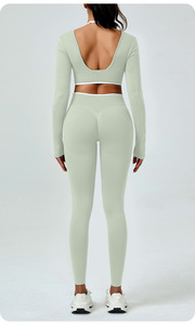 Haut de yoga sans coutures à blocs de couleur pour femme, manches longues, dos en U, séchage rapide, en Spandex, pour la course, le fitness et la gym - Product Image 5