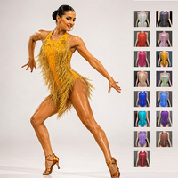 Combinaison sans manches à franges brillantes, style halter, pour la danse, les spectacles, les compétitions et les entraînements de danse latine