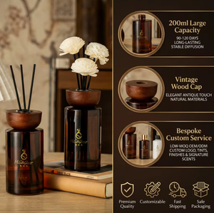 Set <span class=keywords><strong>Diffusore</strong></span> di Fragranze Vintage Senza Fiamma da 200ml <span class=keywords><strong>con</strong></span> Bastoncini in Fibra e Fiori, Deodorante per Ambienti Interni, Set Regalo - Product Image 1