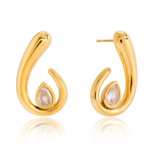 Pendientes Huggie con Forma de Gota de Agua, Engaste de Bisel, Acero Inoxidable, Diseño Geométrico, Joyería de Moda - Product Image 5