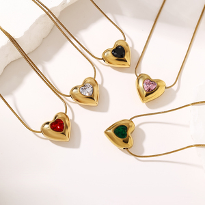 Nuova <span class=keywords><strong>Collana</strong></span> con Ciondolo a Cuore in Acciaio Inossidabile 316L, Placcatura in Oro 18K PVD, Catena a <span class=keywords><strong>Serpente</strong></span> Rotonda, Set con Zirconi Colorati, <span class=keywords><strong>Collana</strong></span> a Cuore per Donne - Product Image 5