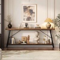 Table console moderne extra longue de 70,9 pouces avec plateau en bois, table de canapé, station de charge, étagère de rangement pour entrée et salon