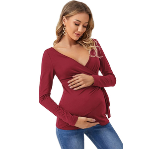 Top invernale da donna con scollo tondo elegante <span class=keywords><strong>premaman</strong></span> avvolgente con maglietta in cotone avvolgente nodo per gravidanza - Product Image 6