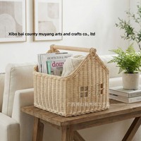 Panier décoratif en rotin nordique tressé à la main avec poignée, pour rangement de bureau, ornements et jouets d'enfants