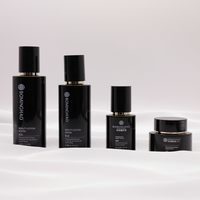Botol Kemasan Kosmetik Serum Lotion Krim Mewah Silinder Kaca Hitam Modern Sederhana Set Tutup Sekrup Pompa Ramah Lingkungan