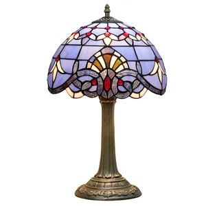 Tiffany Stained Glass Table Lamp Blue Purple Baroque Style Bedside Reading Desk Light Decor Bedroom Living Room Home Office