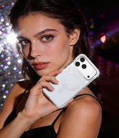 Coque de téléphone magnétique transparente à paillettes pour chargement sans fil, protection antichute 3M, en TPU+PC+Métal, pour 17/16/15/14 Pro Max (vente en gros)