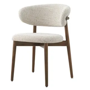 Ev mobilya yemek odası mobilyası kavisli ahşap sandalye beyaz keten kumaş konfor yemek sandalyesi ile ped