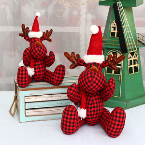 Poupée cerf en tissu à carreaux, décoration de Noël, renne à carreaux, accessoires de décoration de fête, décoration de salon - Product Image 2