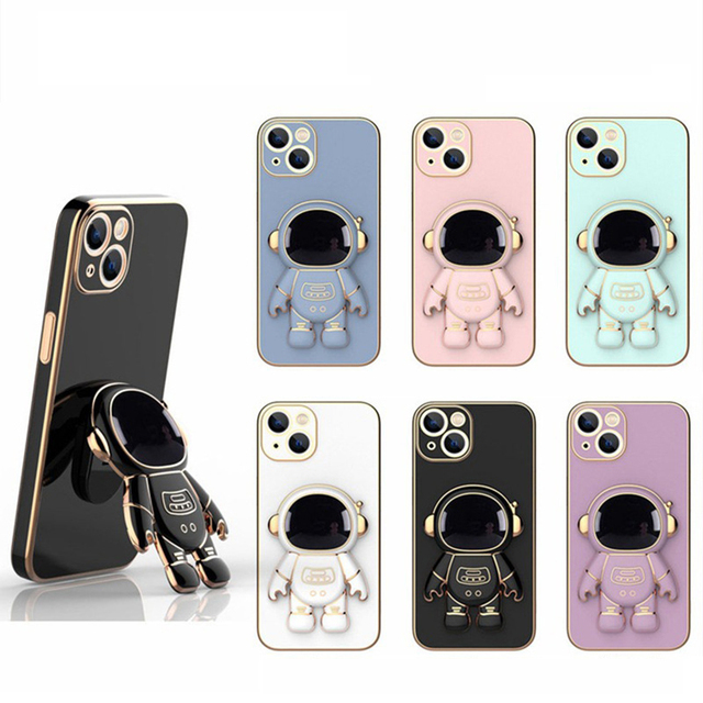 Custom Design Electroplating Mobile Back Cover Astronaut Holder Stand Shockproof Phone Case for iPhone 16 16 Pro 16 Pro Max