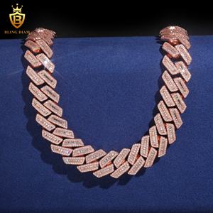 Catene da Rapper Disponibili, 18MM Taglio Baguette Moissanite, <span class=keywords><strong>Argento</strong></span> <span class=keywords><strong>925</strong></span> Placcato Oro Rosa, <span class=keywords><strong>Catena</strong></span> Cubana da <span class=keywords><strong>Uomo</strong></span>, Supera il Test del Diamante, <span class=keywords><strong>Catena</strong></span> Cubana in Moissanite - Product Image 2