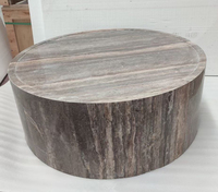 Table basse moderne en bambou de forme ronde avec base cannelée mate grise
