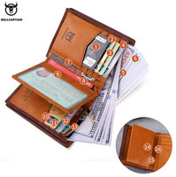 Dompet Kulit Asli Pria BULLCAPTAIN, Dompet Lipat RFID dengan Tempat Kartu Kredit, Penjepit Uang untuk Pria, Dompet Pendek dengan Kantong Koin