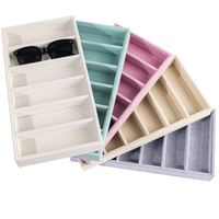 Plateau élégant en velours pour lunettes, 6 compartiments, organiseur souple de luxe pour lunettes de soleil, idéal pour la présentation sur coiffeuse
