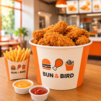 Seau à poulet frit jetable en papier de qualité alimentaire avec couvercle, personnalisable avec logo, pour vente en gros