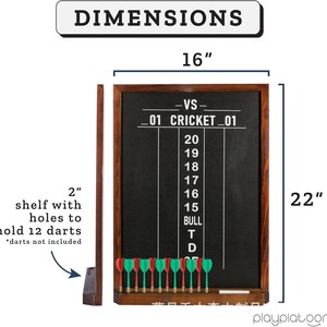 Tableau de score de fléchettes Playplatoon avec étagère, jeu de cricket mural en bois, support de fléchettes en bois massif, tableau de score en bois massif - Product Image 4