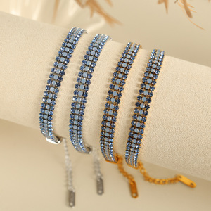 Pulsera de cristal con diamantes azules, chapado en oro y plata, acero de titanio, engaste en canal, joyería de uso diario para mujer SL86 - Product Image 2