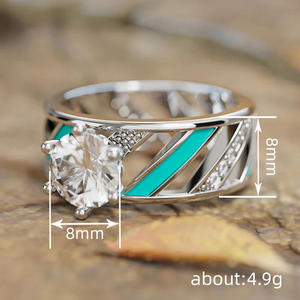 Anillo de compromiso de plata 925 para mujer T0880 con cristal redondo y diseño geométrico para boda o propuesta de matrimonio - Product Image 4