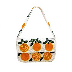 Handmade Beaded Multi-<b>Colour</b> Shoulder <b>Bag</b> with Chain Strap Zipper Closure 23x5x14 CM 1-1.9L Capacity Orange Pattern CSIBB20-426 - Product Image 1