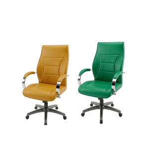 Chaise de bureau tendance en cuir synthétique avec accoudoirs métalliques, pivotante, réglable, base à roulettes, assise ergonomique pour usage professionnel - Product Image 2