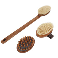 Brosse de bain et de douche exfoliante pour le corps en poils de porc, à long manche détachable, pour utilisation à sec
