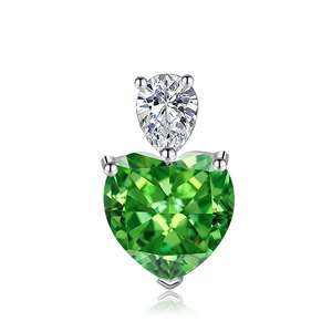 Wholesale Green High Carbon Stone Jewelry 12mm Heart Cut Cubic Zirconia <b>Necklace</b> Earrings Rings Jewelry 3 Piece Sets For Women - Product Image 6