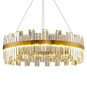 Lustre en cristal LED dimmable de 23,6 pouces, doré, avec télécommande, pour salles à manger/salons, îlots de cuisine, entrées et halls d'entrée - Product Image 1