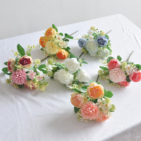 Bunga Tiruan Vintage Pastel Campuran, Buket Bunga Peony & Pom Pom Buatan untuk Dekorasi Rumah Bergaya Cottagecore & Boho
