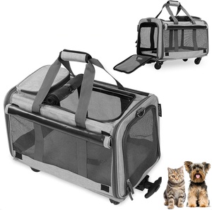 Yumuşak evcil hayvan taşıma çantası havayolu onaylı kedi taşıyıcı köpek arabası çantası çıkarılabilir tekerlekler ile katlanabilir - Product Image 1