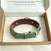 OEM Maßgefertigtes Handgemachtes Grünes Leder-Hundehalsband Braunes Weiches Futter Silberne Quadratische Metallschnalle Nieten-Verstärkung Haustierzubehör