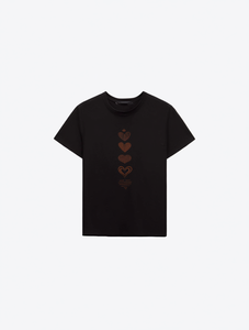 T-shirt da donna a maniche corte vestibilità ampia con stampa cuore marrone per San Valentino, girocollo in cotone estivo stile streetwear - Product Image 1