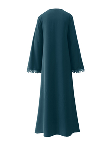 Middle Eastern Women's Solid Color Abaya Set 100%Polyether Breathable Loose Fit <b>for</b> Autumn/Winter Gatherings & Ramadan Occasions - Product Image 4