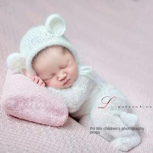 Po Wo, sombrero para recién nacido y traje con capucha, accesorios de fotografía para niños y niñas, ropa tejida para fotos, suministros para bebés - Product Image 3