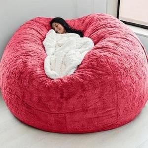 Faux fur stuffed foam filled plush soft giant bean bags chairs cover for living room sofa bed oversized beanbag