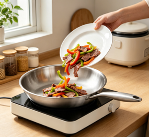 Poêle à frire FLEY en acier inoxydable épaissi non revêtu, fond plat, pour cuisinière à gaz, cuisinière à induction, cuisine domestique - Product Image 2