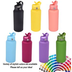 Custom Stainless Steel Sports Kettle <b>With</b> Logo Wholesale Large Capacity 1L Insulated Cup Portable Handle <b>Straw</b> Water Cup - Product Image 2
