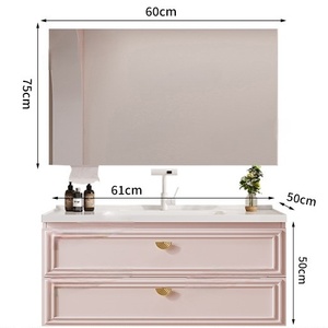 <b>Large</b> unit pink rock slab seamless ceramic basin intelligent <b>mirror</b> wall hanging bathroom cabinet - Product Image 6