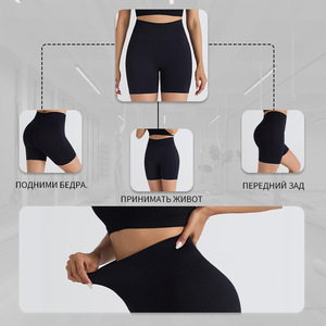 Shorts de yoga grande taille transfrontaliers <span class=keywords><strong>Europe</strong></span>-Amérique, taille haute, effet push-up fessier, en Spandex/Nylon - Product Image 4