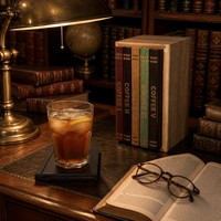 Sous-verres en bois d'acacia massif avec support de rangement de style livre pour bar à domicile et cuisine
