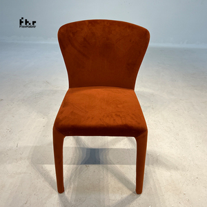 Silla de Comedor Moderna Tapizada en Terciopelo Naranja Quemado con Respaldo Curvo para Hotel, Restaurante, Hogar, Villa - Product Image 1