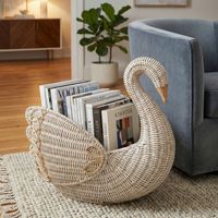 Panier de rangement en rotin blanc en forme de cygne, vente en gros, organisateur de jouets pour enfants, décoration pour la chambre d'enfant