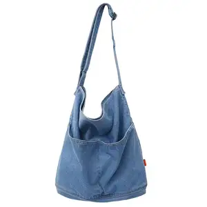महिलाओं आवारा बड़ी क्षमता पर्स ढोना बैग आकस्मिक कैनवास बैग रेट्रो डेनिम कंधे पार शरीर बैग