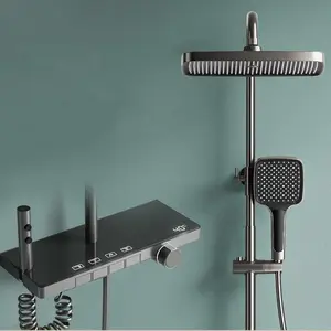 The latest black button thermostatic shower equipment in the bathroom brass household bathroom rain water shower system