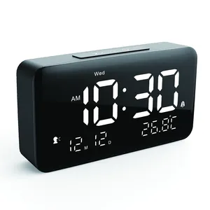 Jam dinding LED Desktop dengan sensor suara, RTC kecerahan dapat disesuaikan, waktu berbicara dengan kontrol suara
