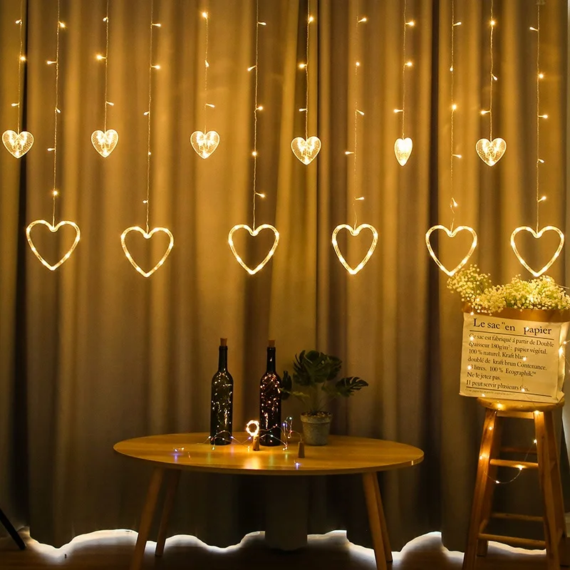 wholesale heart love shape led curtain light with 8 Flashing Modes For Garden Party Fairy String Christmas Light Decoration