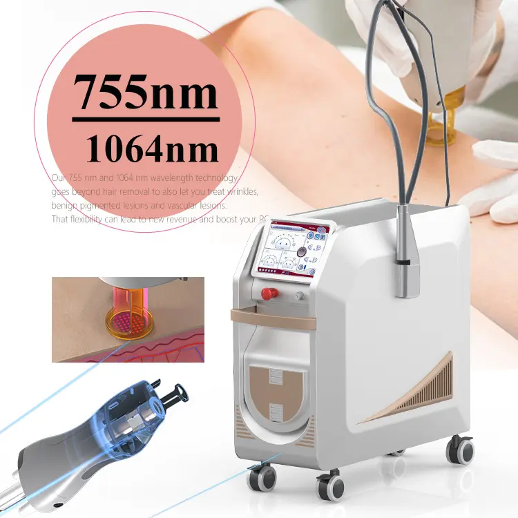 Dermatology Alexandrite Laser 755Nm 1064Nm Hair Removal Beauty Machine Nd Yag Pigment Remove Device 2024
