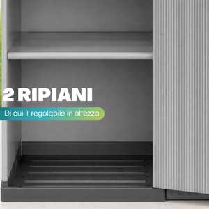 Low 1-door Cabinet Grey Resin 34x38.5x85 Cm Multipurpose Unit With 2 Adjustable <b>Shelves</b> And Feet - Product Image 3