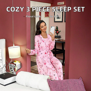 Nuevo Conjunto de Tres Piezas de Ropa de Dormir para Mujer, Camisones, Pantalones y Camisetas de Tirantes, con Estampado Floral, Suaves y Lujosas, para Otoño e Invierno - Product Image 2
