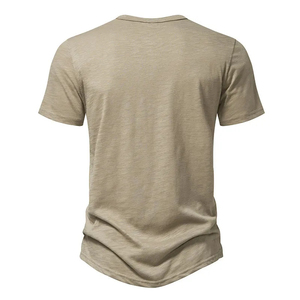 Vente en gros Chemise Henry d'été décontractée kaki à manches courtes de couleur unie pour hommes T-shirt respirant de sport coupe ajustée - Product Image 6