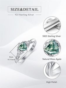 Bague <span class=keywords><strong>Claddagh</strong></span> en argent sterling 925 avec cœur en agate mousse naturelle, bijoux d'anniversaire pour femmes, plaqué rhodium - Product Image 4